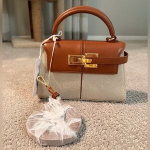 Elise JW Pei Top-Handle/ crossbody Canvas and Leather Satchel in Brown and Cream